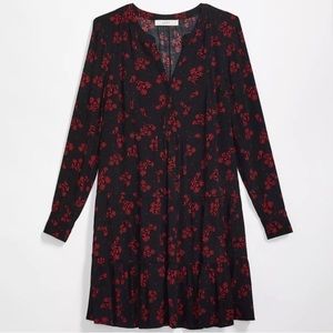 Loft shirt dress long sleeve -black with red florals
